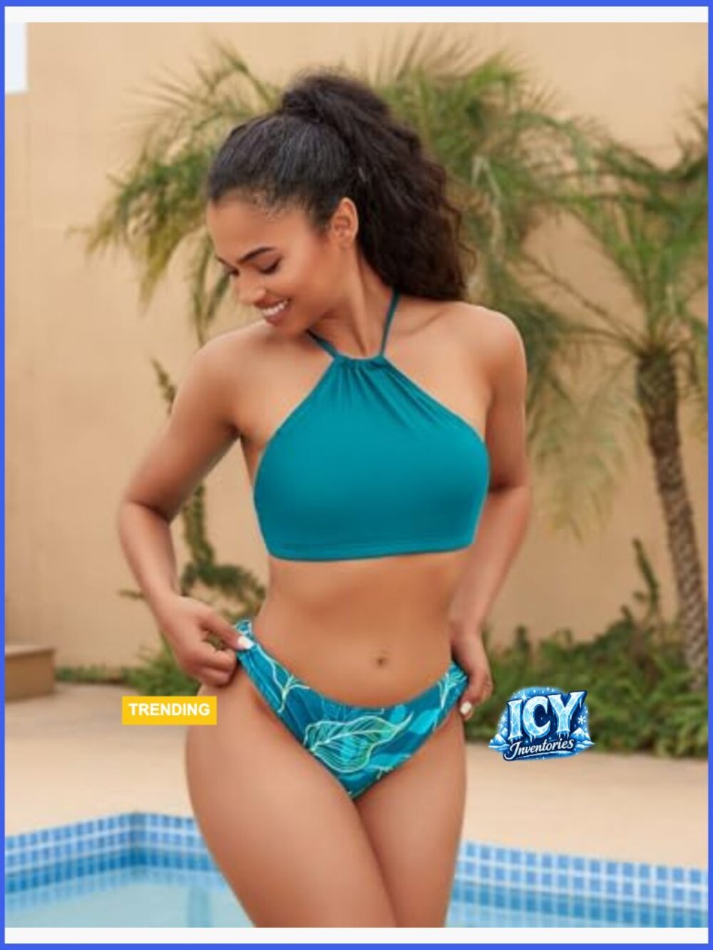 High Neck Bikini Set with Adjustable Straps Cross Back Removable Paddings - Picture 3 of 7
